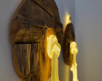 Illuminated Rope & Reclaimed Wood Art - Organic Modern Decor
