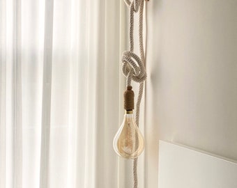 Macrame Pendant Light// Hanging Rope Light// Home Decor// Wall Hanging//Plug-in Pendant// Decor Lamp// Vintage Lighting//