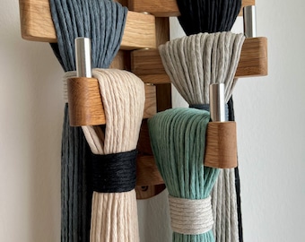 3D Fiber Art Wall Hanging: Multicolored Textile Sculpture on Wood