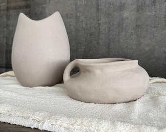 Set of 2 Ceramic Vases – Modern Organic Matte Finish Decorative Vessels