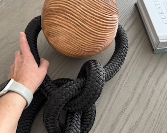 Wood Ball and Black Rope Decor, Modern Table Centerpiece