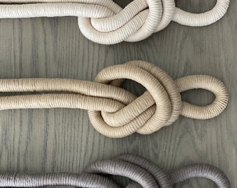 Set of 3 Knotted Cotton Rope Wall Hanging: Modern Boho Decor