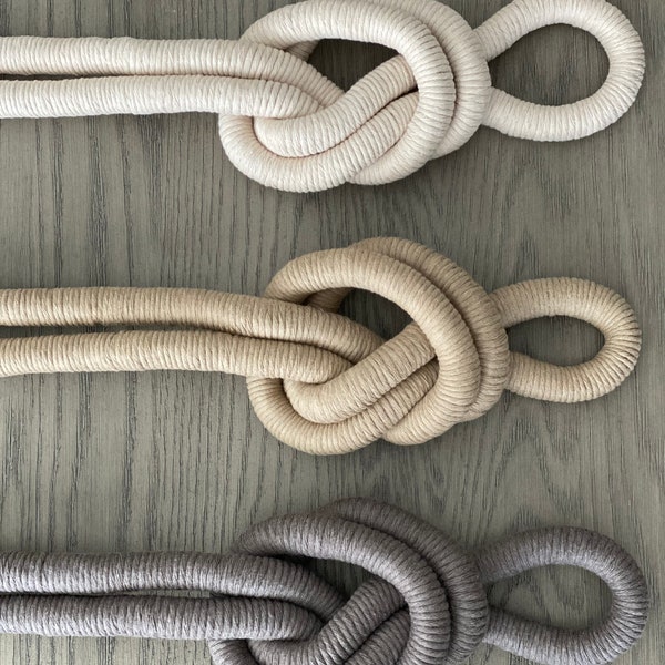 Set of 3 Knotted Cotton Rope Wall Hanging: Modern Boho Decor