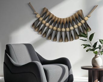 Champagne & Silver Faux Leather Wall Hanging, Resin Beads, Boho Decor