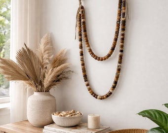Organic Modern Wall Hanging | Marbled Resin Beads, Stone Links, Boho Decor