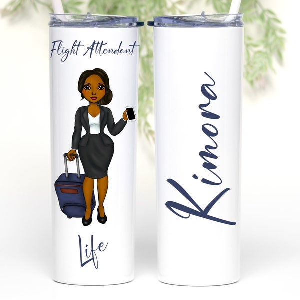 Personalized Flight Attendant Stainless Steel Tumbler, Future Flight Attendant Gift, Coworker Gift, Skinny Stainless Steel Bottle with Straw