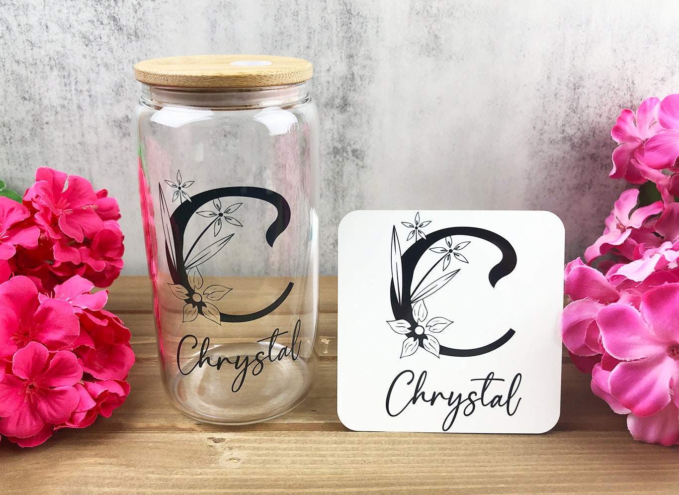 Personalized Glass Tumbler With Wood Lid Bridesmaid Custom Etsy