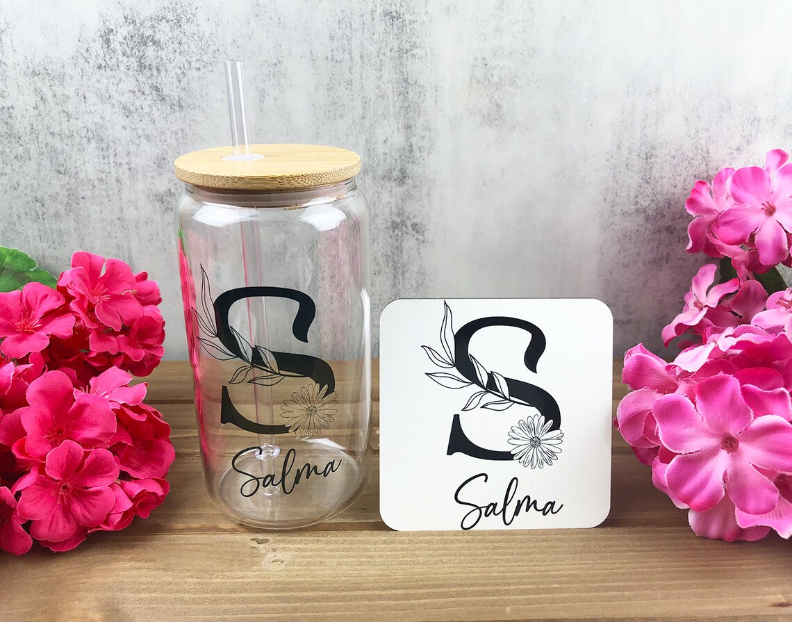 Personalized Glass Tumbler With Wood Lid Bridesmaid Custom Etsy