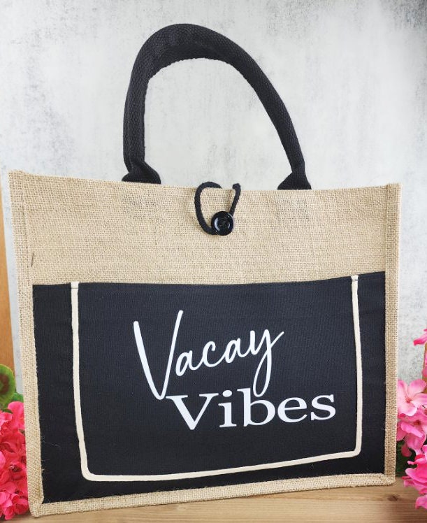 Bon Voyage Burlap Jute Tote Bag Tote Bag Vacay Vacation 