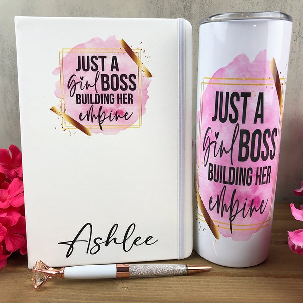 Skinny Tumbler with Notebook and Pen Gift Set, Girl Boss Tumbler, Entrepreneur Gift, Women Girl Empowerment, Personalized Gift For Her