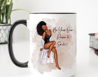 African American Woman Self Love, Self Care Mug, 15 oz Mug and Coaster Set, Personalized Coffee Cup, Black Woman, Gift For Her, Tea Mug Set