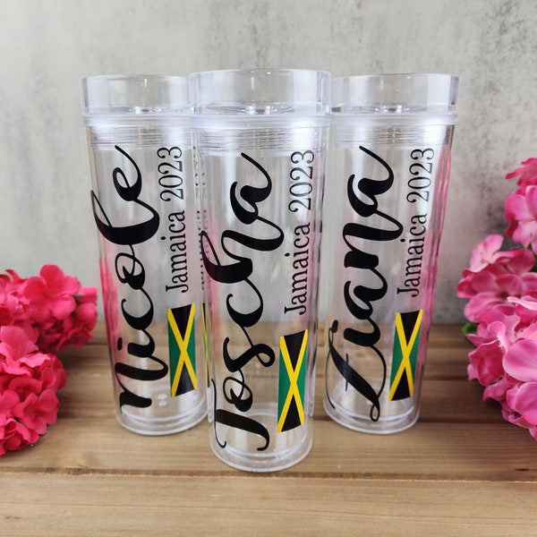 Personalized Water Bottle, Skinny Tumbler, Personalized Girls Trip Tumbler, Bahamas, Jamaica Trip Cup, Beach Trip Tumbler, Vacation Gift