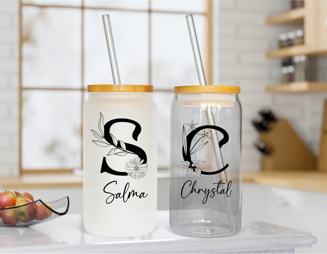 Personalized Glass Tumbler With Wood Lid Bridesmaid Custom Etsy