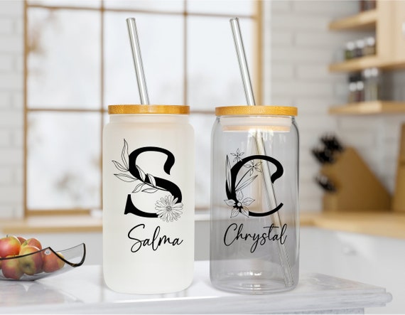 Personalized Glass Tumbler With Wood Lid, Bridesmaid Custom