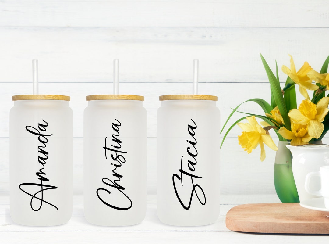 Personalized Glass Tumbler, Glass Tumbler With Bamboo Lid and Straw
