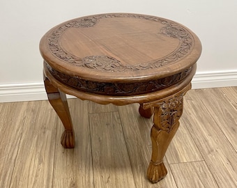Vintage Antique Indian Solid  Walnut End Side Table Hand  Carved