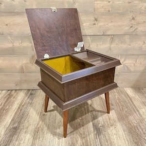 Vintage Mid Century Modern Sewing Stool Ottoman With Storage Compartment Bench