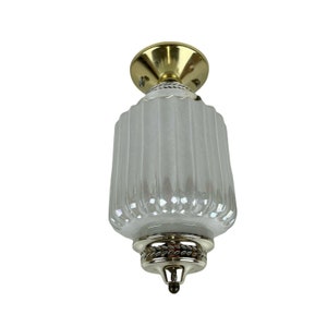 Vintage Mid Century Modern Iridescent White & Brass Pendant Ceiling Mount Light