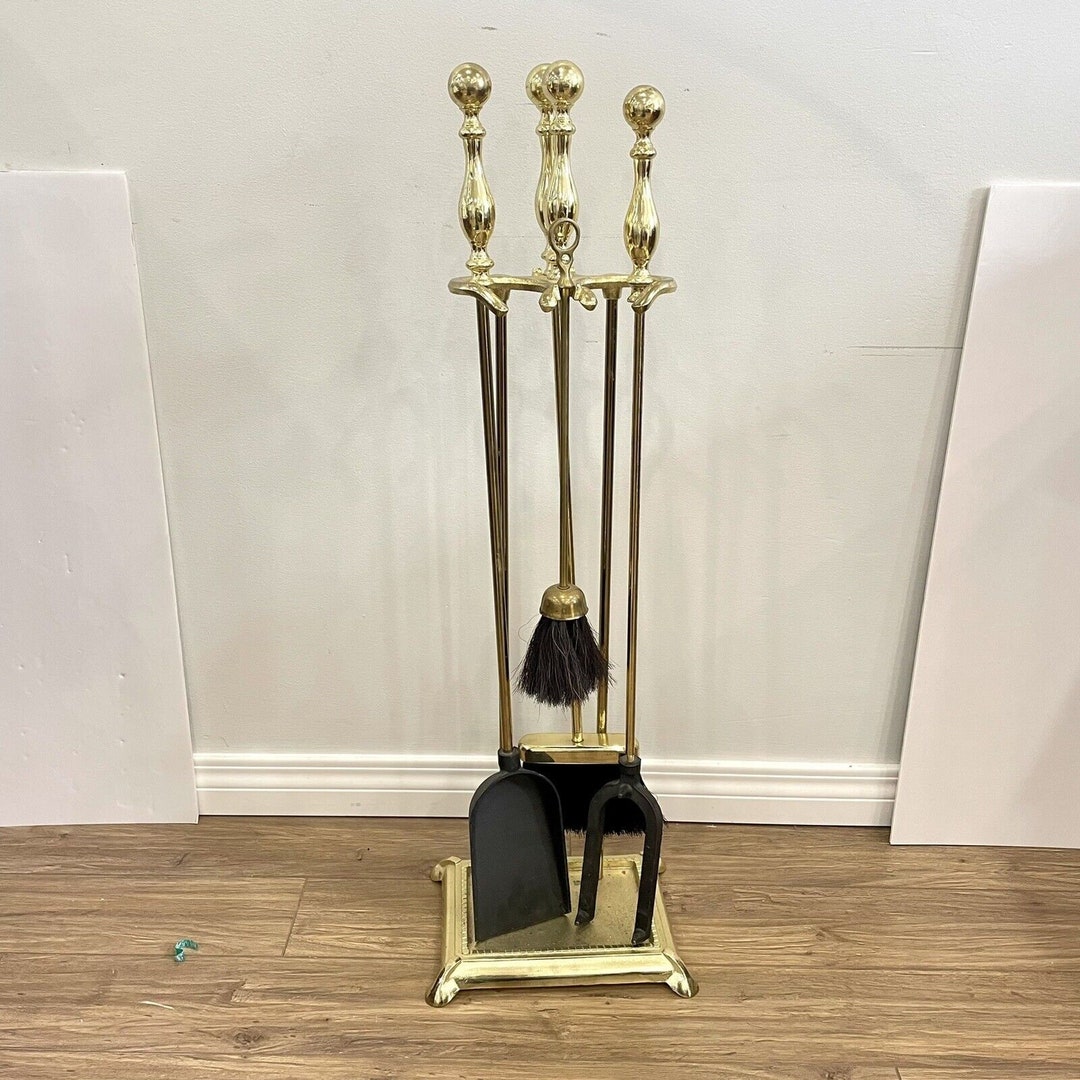 Vintage Brass / Cast Iron Fireplace Tool Set 4 Pc Set Taiwan Etsy