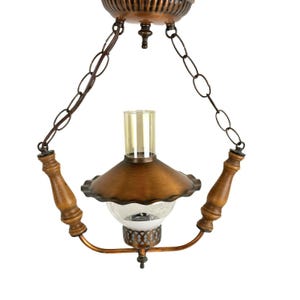 Vintage Copper Hurricane Retro Style Lantern Light Frosted Amber Glass Pendant