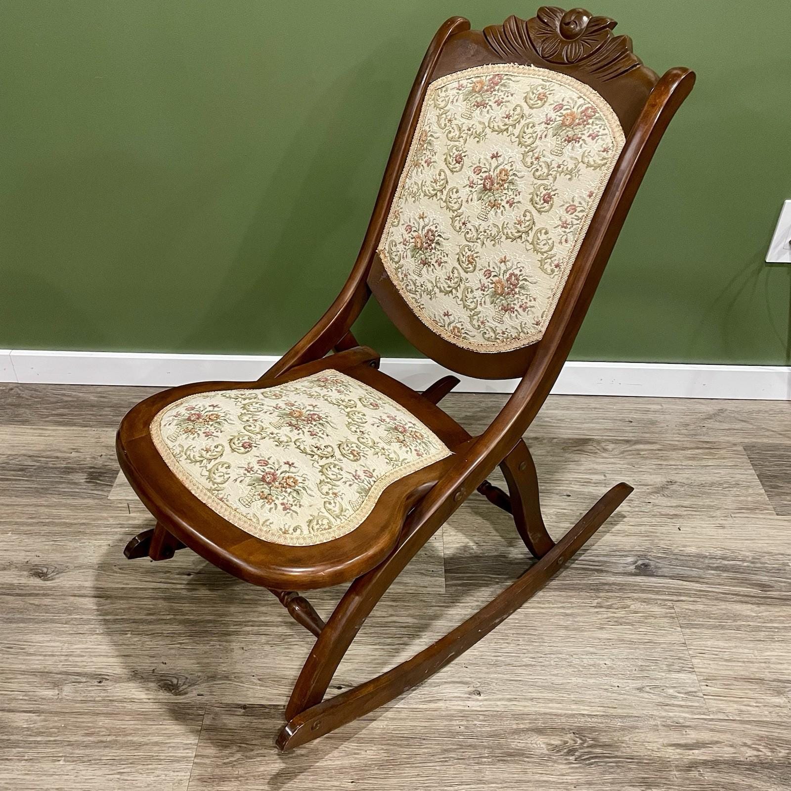 Folding Rocker - Vintage Victorian Folding Rocking Chair With Floral ...