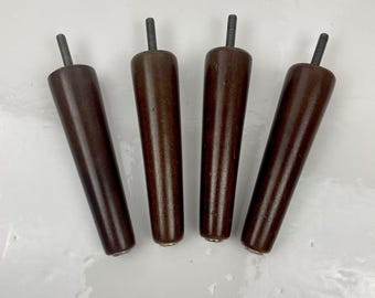 Vintage 60&#39;s Mid Century Tapered Brown Wood Legs - Danish Style, Ottoman