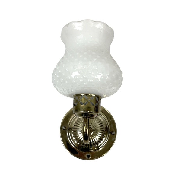 Vintage Wall mount Light Fixture Hobnail Milk Glass Shade Brass Base