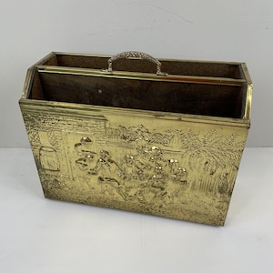 Vintage Brass Magazine Rack England, Mid Century Modern Home Record / craft hold