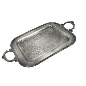 Vintage HEAVY Butler&#39;s Tray Sheffield Silver Plate Ornate 21&quot; x 14”
