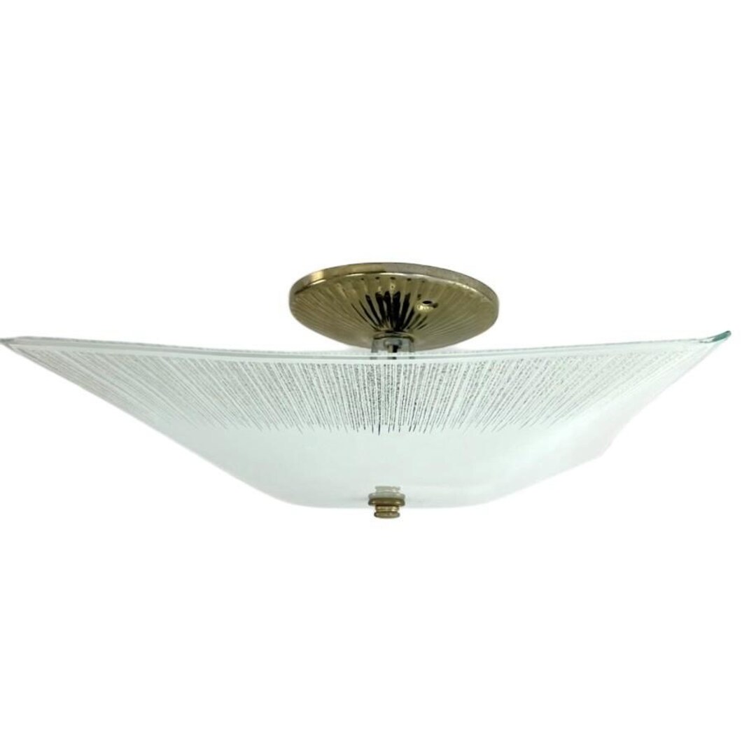 Square Ribbed Glass Vintage Square Mid Century Ribbed Frosted Glass Brass Flush Mount ...