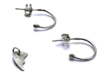 Silver Handmade Hoops,Broken Heart Charm Hoops,Silver Earring Hoops,Removable Charm Hoops