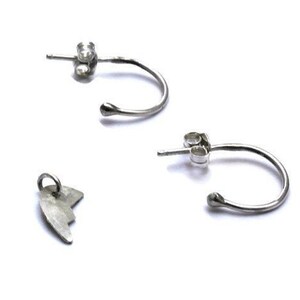 Silver Handmade Hoops,Broken Heart Charm Hoops,Silver Earring Hoops,Removable Charm Hoops