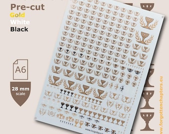 Pre-cut Warped Chalices / Knights of the Grail Waterslide Transfer Decals for 28 mm tabletop wargaming miniatures