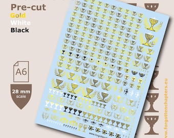 Pre-cut Warped Chalices / Knights of the Grail Waterslide Transfer Decals for 28 mm tabletop wargaming miniatures