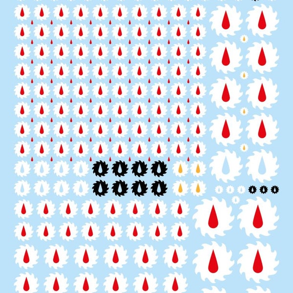 Pre-cut Bloody Buzzsaw Waterslide Transfer Decals Compatible with 28 mm tabletop miniatures of marines in space