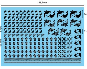 Print to Order - Space Sharks Waterslide Transfer Decals Compatible with 28 mm scale tabletop miniatures of Carcharodons marines in space