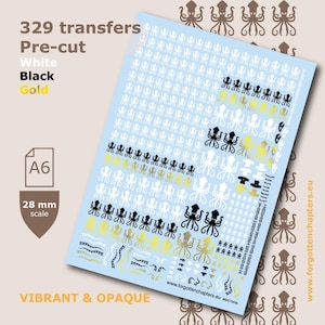 Calcomanías precortadas de calamares Kraken para miniaturas de juegos de guerra de mesa de 28 mm.