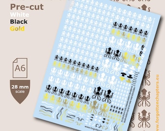 Calcomanías precortadas de calamares Kraken para miniaturas de juegos de guerra de mesa de 28 mm.