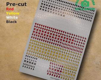 Pre-cut squad markings Transfers  that fit perfectly into 28 mm scale tabletop miniatures Bloody Angels kneepads.