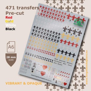 Décalcomanies de transfert de toboggan aquatiques prédécoupées Space Karens / Fleur de lys incroyablement détaillées Miniatures de jeux de guerre compatibles à l'échelle 28 mm