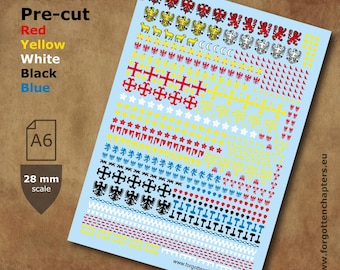 Medieval Heraldry 100 Year War English Pre-cut Transfers for historical, sci-fi and fantasy 28 mm scale tabletop miniatures  Set-5