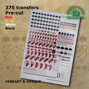 Daemon Hunter Knights Pre-cut Waterslide Transfer Decals Compatible with 28 mm tabletop wargaming  miniatures