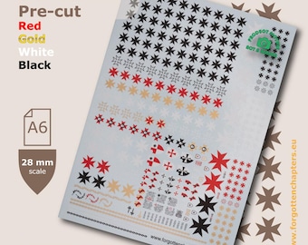 Black Maltese Templar crosses Pre-cut Waterslide Transfer Decals Compatible with 28 mm tabletop wargaming miniatures