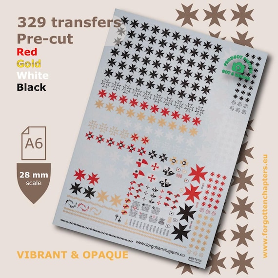 Black Maltese Templar crosses Pre-cut Waterslide Transfer Decals Compatible with 28 mm tabletop wargaming miniatures