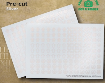 Pre-cut Squad Icons SILVER Transfers waterslide decals of compatible with 28 mm scale tabletop wargaming miniatures