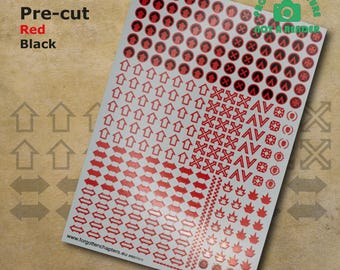 Pre-cut Squad Icons RED & Black Transfers waterslide decals compatible with 28 mm scale tabletop wargaming miniatures