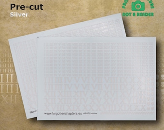 Pre-cut Roman Numerals SILVER Transfers Waterslide Decals compatible with 28 mm tabletop wargaming miniatures