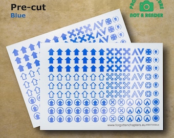 Pre-cut Squad Icons Blue Transfers waterslide decals of compatible with 28 mm scale tabletop wargaming miniatures
