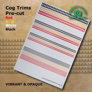 Pre-cut Cog Cloak Trims Waterslide Transfer Decals for historical, sci-fi and fantasy 28 mm tabletop miniatures