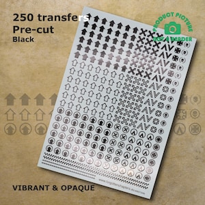 Pre-cut BLACK Transfers Waterslide Decals of Squad Icons compatible with 28 mm scale tabletop wargaming miniatures